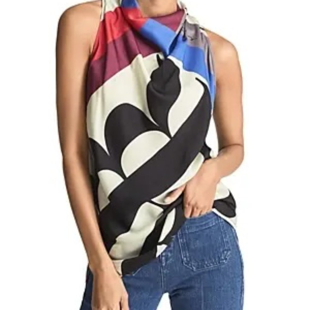 REISS Keeley Scarf Print Top - Size 10